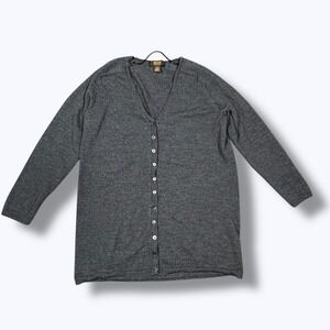 Victor Alfaro Wool Cardigan M Grey Minimalist Preppy Classic Cozy Stretchy Luxe